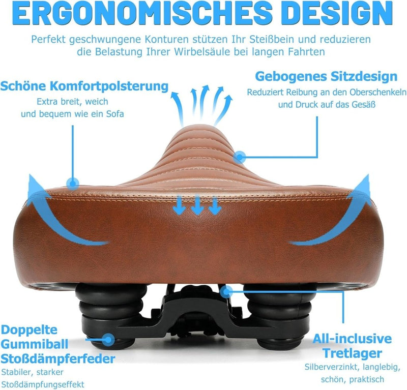 Laden Sie das Bild in Galerie -Viewer, Breed comfortabel fietszadel bruin met dubbele vering - happygetfit.com
