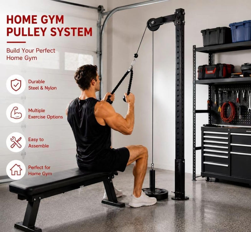 Load image into Gallery viewer, Cable Pulley System Home Gym, LAT Pull Down Weight Pulley System Gym Fitness DIY Loading Pin Weight Lifting Triceps Rope Workout Adjustable Length Pulley Cable Machine Attachments for Home Gym - happygetfit.com
