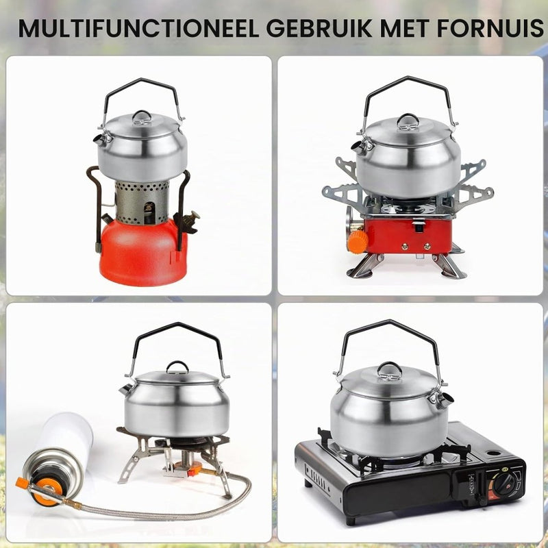 Bild im Galerie-Viewer laden, Camping waterketel 1 liter van 304 roestvrij staal met inklapbare handgreep voor thee koffie en buiten koken – kampeerketel – outdoor kookgerei - happygetfit.com
