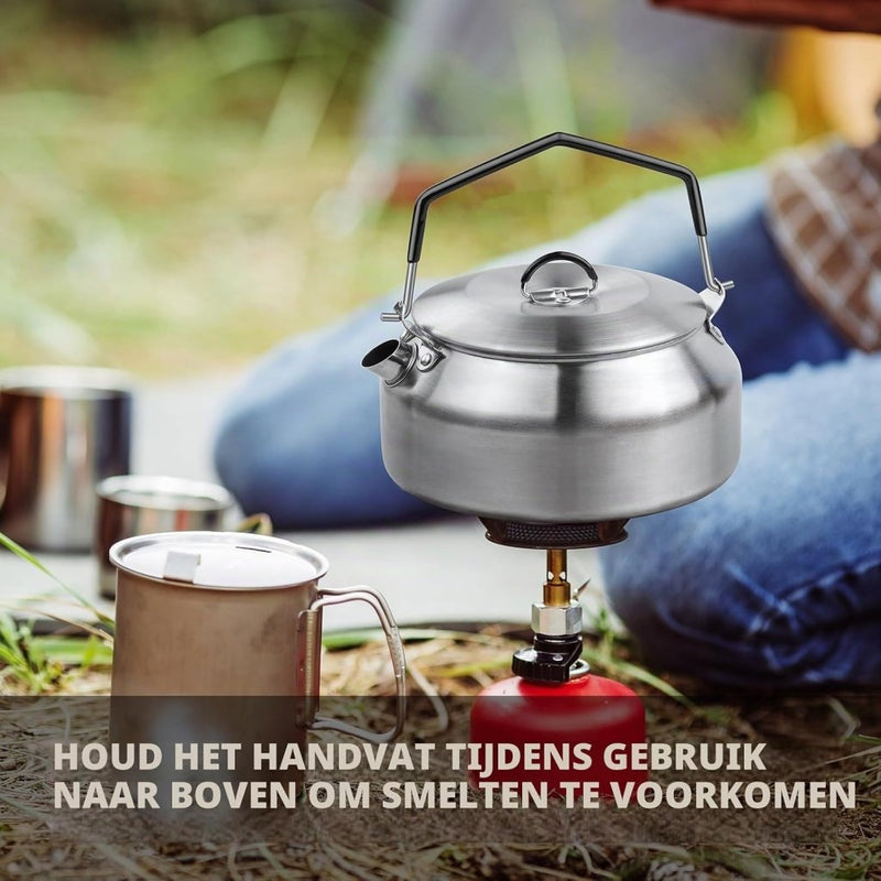 Bild im Galerie-Viewer laden, Camping waterketel 1 liter van 304 roestvrij staal met inklapbare handgreep voor thee koffie en buiten koken – kampeerketel – outdoor kookgerei - happygetfit.com

