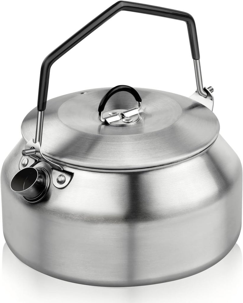 Bild im Galerie-Viewer laden, Camping waterketel 1 liter van 304 roestvrij staal met inklapbare handgreep voor thee koffie en buiten koken – kampeerketel – outdoor kookgerei - happygetfit.com
