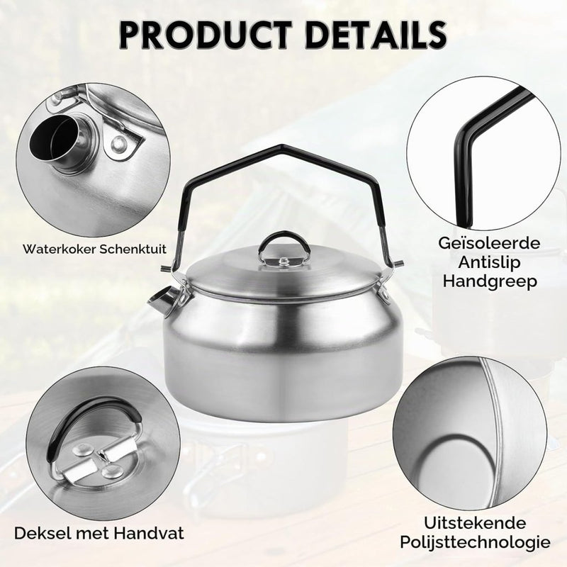 Bild im Galerie-Viewer laden, Camping waterketel 1 liter van 304 roestvrij staal met inklapbare handgreep voor thee koffie en buiten koken – kampeerketel – outdoor kookgerei - happygetfit.com
