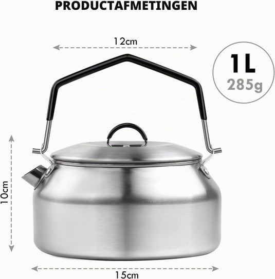 Camping waterketel 1 liter van 304 roestvrij staal met inklapbare handgreep voor thee koffie en buiten koken – kampeerketel – outdoor kookgerei - happygetfit.com