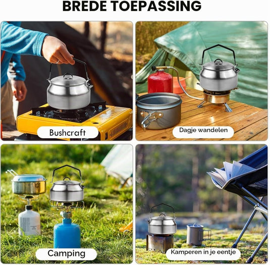 Camping waterketel 1 liter van 304 roestvrij staal met inklapbare handgreep voor thee koffie en buiten koken – kampeerketel – outdoor kookgerei - happygetfit.com