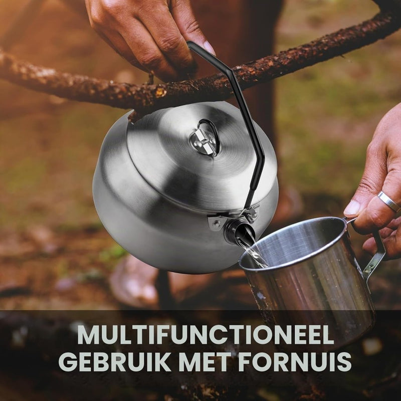 Bild im Galerie-Viewer laden, Camping waterketel 1 liter van 304 roestvrij staal met inklapbare handgreep voor thee koffie en buiten koken – kampeerketel – outdoor kookgerei - happygetfit.com
