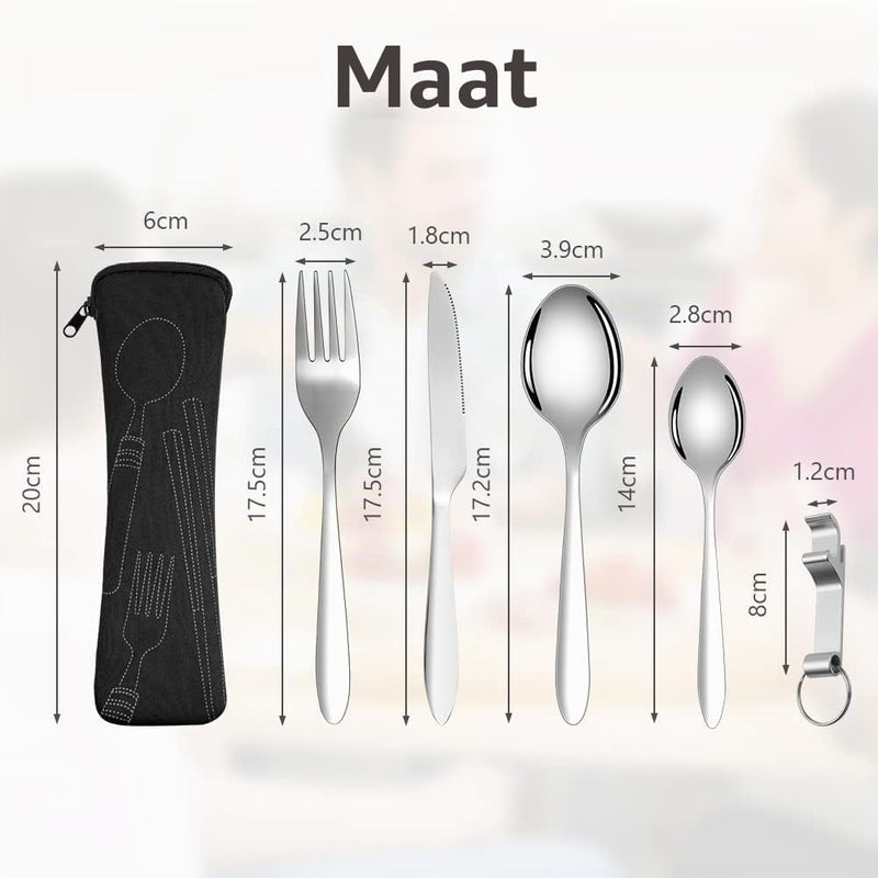 Bild im Galerie-Viewer laden, Campingbestek 6-delig van roestvrij staal met vork, lepel en flesopener inclusief opbergtas – reisbestek – picknickaccessoires - happygetfit.com
