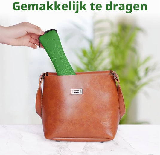 Campingbestek 6-delig van roestvrij staal met vork, lepel en flesopener inclusief opbergtas – reisbestek – picknickaccessoires - happygetfit.com