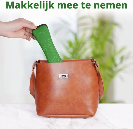 Campingbestek 6-delig van roestvrij staal met vork, lepel en flesopener inclusief opbergtas – reisbestek – picknickaccessoires - happygetfit.com
