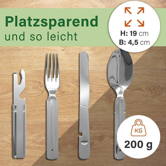 Campingbestek set 4-delig roestvrij staal zilver - happygetfit.com