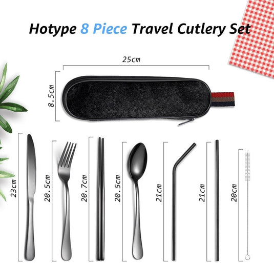 Campingbestek set 8-delig roestvrij staal met etui - happygetfit.com