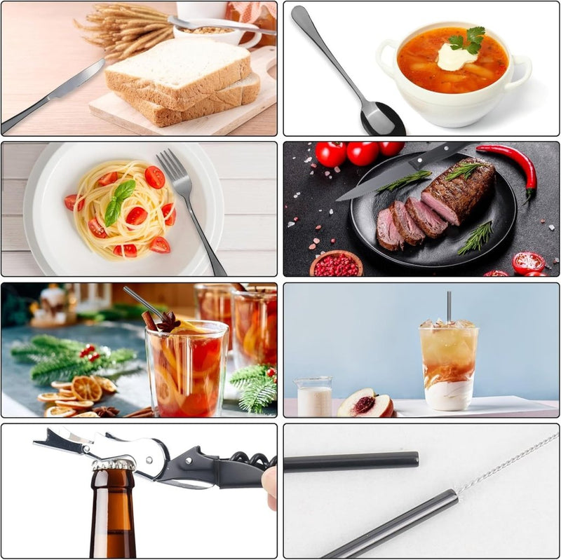 Laad afbeelding in Galerijviewer, Campingbestek set 9-delig roestvrij staal met etui - happygetfit.com
