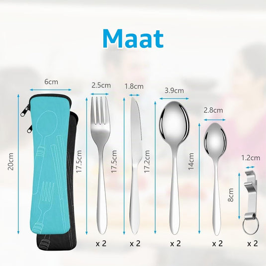 Campingbestek voor 2 personen van roestvrij staal met 12 onderdelen en opbergtassen – reisbestek – outdoor eetgerei - happygetfit.com