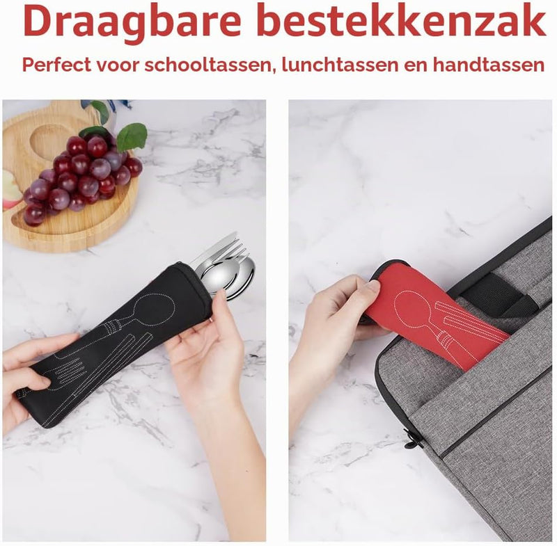 Załaduj obraz w przeglądarce galerii, Campingbestek voor 2 personen van roestvrij staal met 12 onderdelen en opbergtassen – reisbestek – outdoor eetgerei - happygetfit.com
