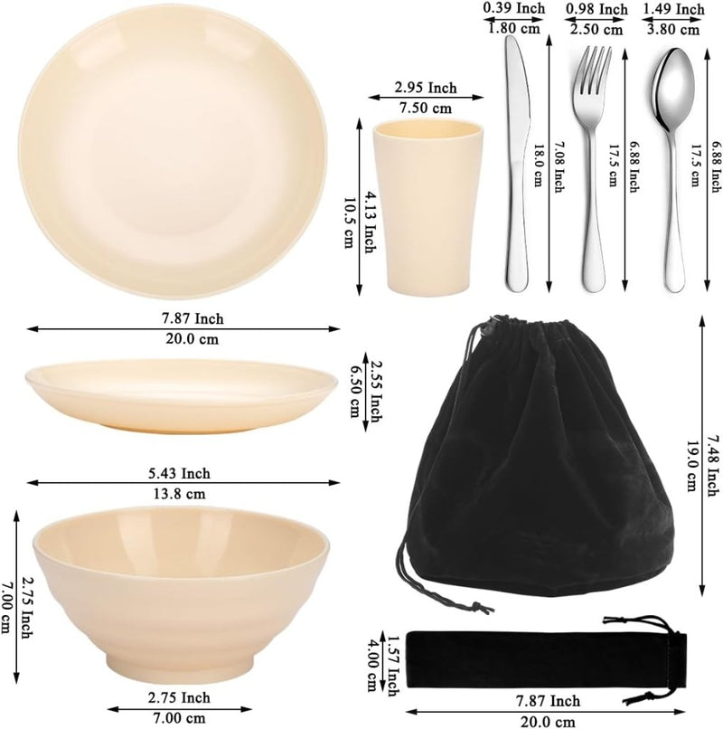 Laad afbeelding in Galerijviewer, Campingservies set voor 1 persoon met bestek en tas - happygetfit.com
