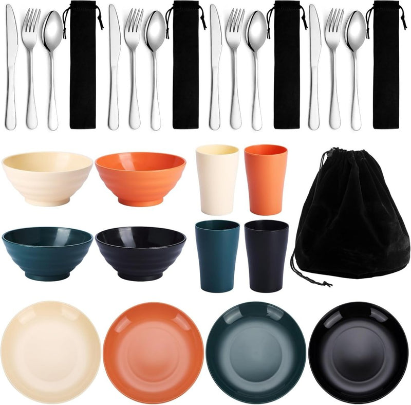 Laad afbeelding in Galerijviewer, Campingservies set voor 1 persoon met bestek en tas - happygetfit.com

