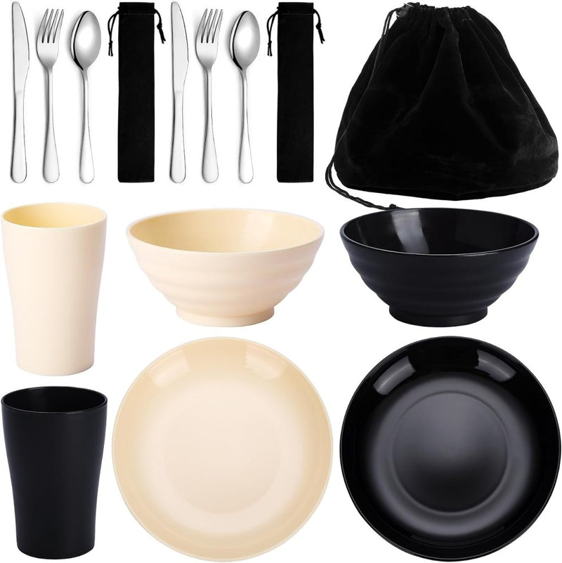 Laad afbeelding in Galerijviewer, Campingservies set voor 1 persoon met bestek en tas - happygetfit.com
