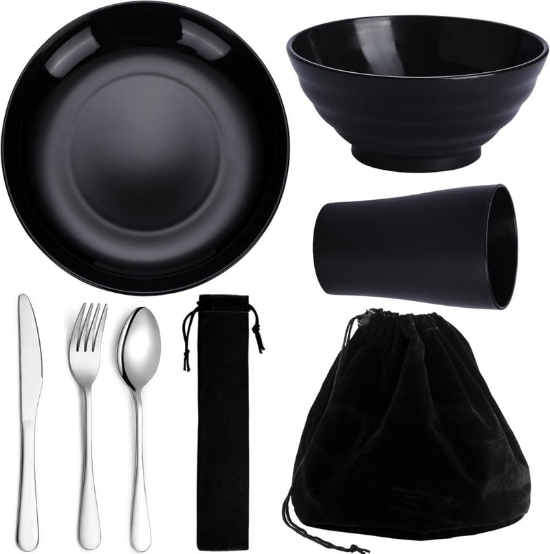 Laad afbeelding in Galerijviewer, Campingservies set voor 1 persoon met bestek en tas - happygetfit.com
