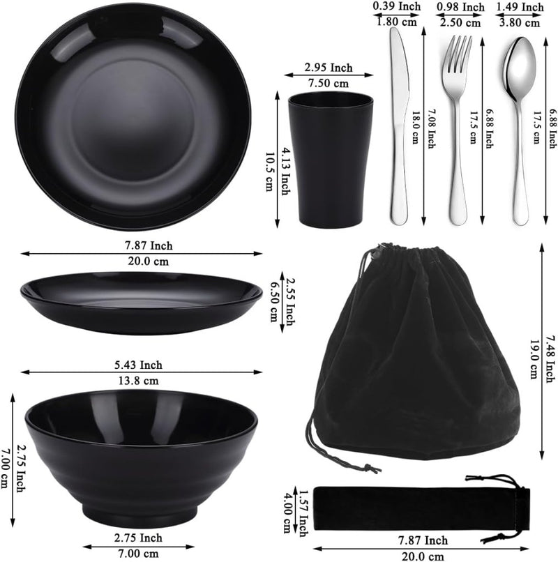 Laad afbeelding in Galerijviewer, Campingservies set voor 1 persoon met bestek en tas - happygetfit.com
