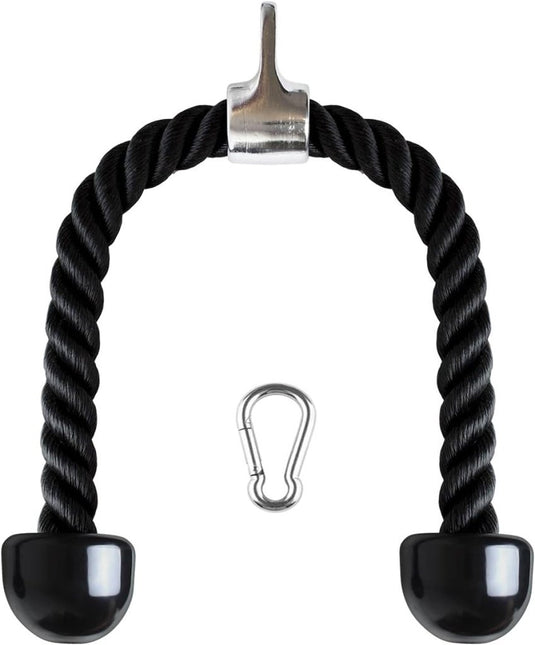 CampTeck U6935 - Nylon Triceps Rope Twisted Pull Down Rope with Non-Slip Handles - Lats, Biceps, Triceps, Gym or Home - Black - happygetfit.com