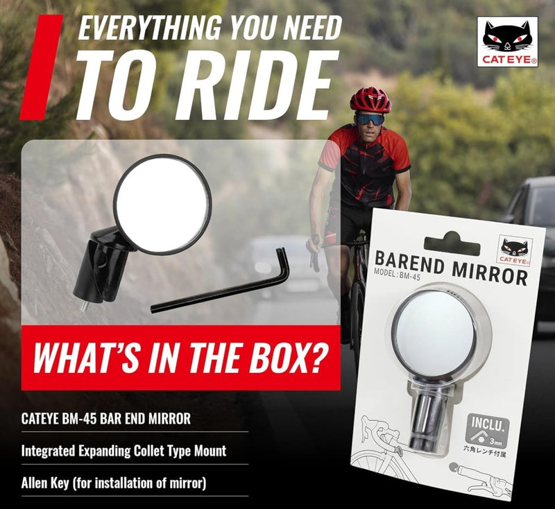 Load image into Gallery viewer, CATEYE BM-45 Bar End Mirror – Ultra Compact Mirror for Road, MTB and Gravel Bikes, Durable Aluminum with Scratch-Resistant Glass, Visibility and Safety for Cyclists - happygetfit.com
