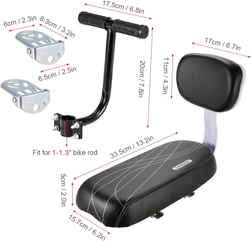 Load image into Gallery viewer, Product: 🚴‍♂️ Comfortabel en veilig achterop! Inclusief zwart gevoerd peuterzitje, rugleuning, voetsteunen en T-stuur. Geschikt voor de bagagedrager. Afmetingen en installatie-instructies zijn op elk onderdeel te zien.
