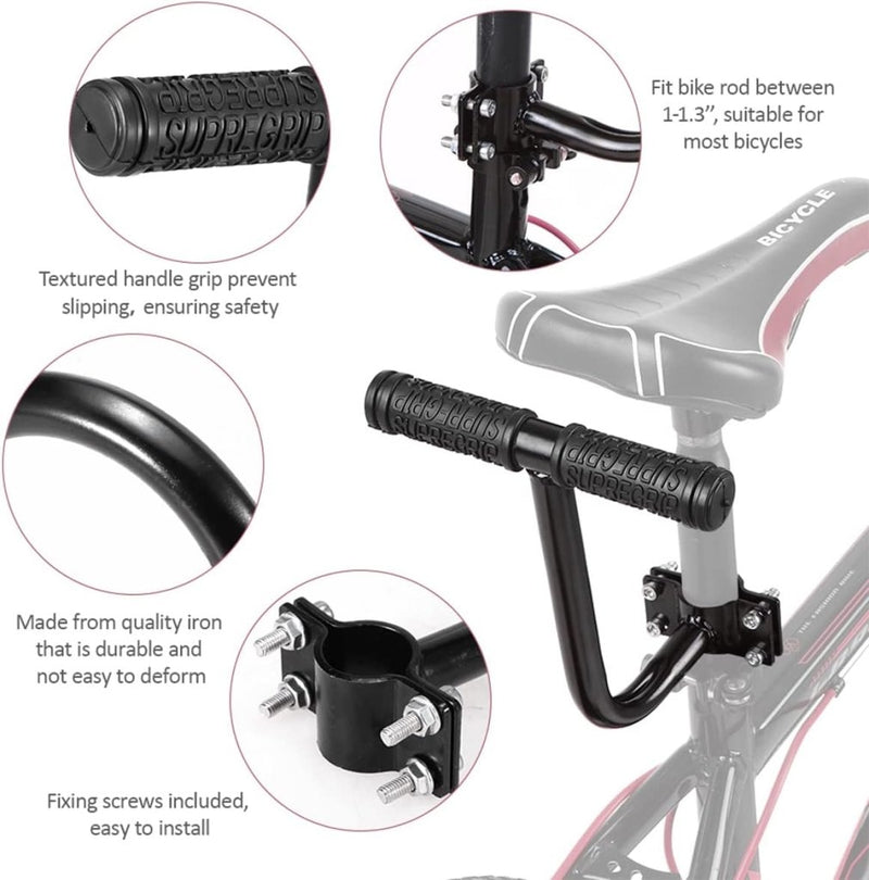 Load image into Gallery viewer, 🚴‍♂️ Comfortabel en veilig achterop! Het perfecte fietszitje voor jouw soort biedt een fietsstoeltje met peutergreep, verstelbaar voor 1.1-3&quot; stangen, inclusief bevestigingsschroeven, en gemaakt van duurzaam ijzer.
