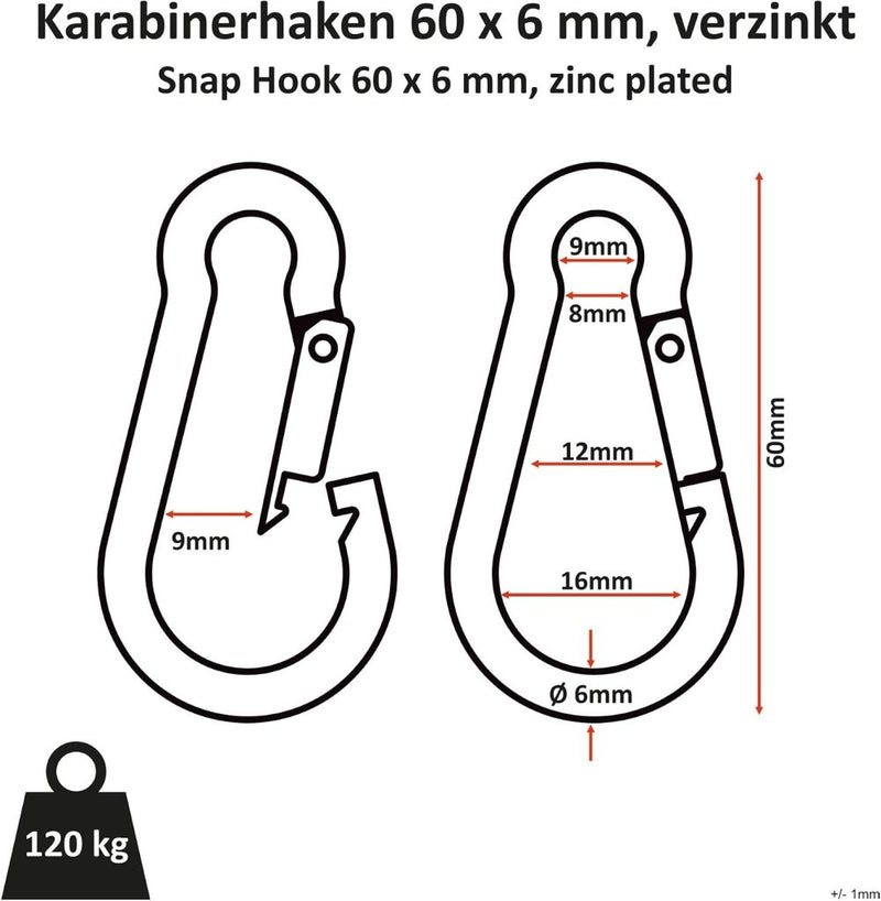 Load image into Gallery viewer, C.P. Sports Karabijnhaken, 80 x 8 mm belastbaar tot 230 kg, 60 x 6 mm belastbaar tot 150 kg, 1-60 stuks, 100 x 10 mm, 140 x 12 mm - happygetfit.com

