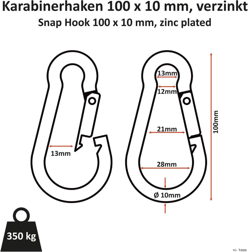 Load image into Gallery viewer, C.P. Sports Karabijnhaken, 80 x 8 mm belastbaar tot 230 kg, 60 x 6 mm belastbaar tot 150 kg, 1-60 stuks, 100 x 10 mm, 140 x 12 mm - happygetfit.com
