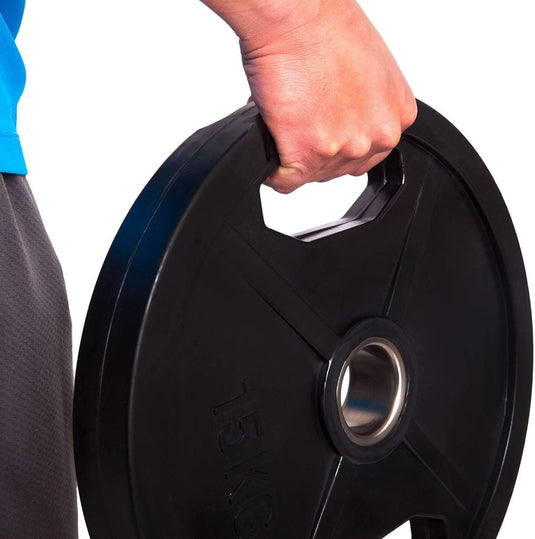 C.P. Sports Olympische schijven met rubber, 1 paar halterschijven Ø 50/51 mm, 1 paar halterschijven van 0,5 kg - 30 kg, bumper platen, gewichten voor lange halter met greepgaten - happygetfit.com