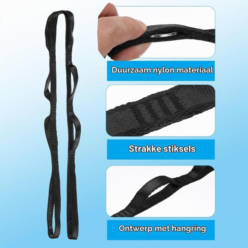 Chargez l'image dans la visionneuse de la galerie, Daisy chain ophangbanden 2 stuks 110 x 1,6 cm zwart met 8 lussen – verstelbare ophangriemen – aerial yoga accessoires - happygetfit.com
