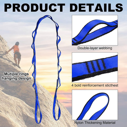 Daisy chain ophangbanden 2 stuks 180 cm met 12 lussen blauw – verstelbare nylon riemen – aerial yoga accessoires - happygetfit.com
