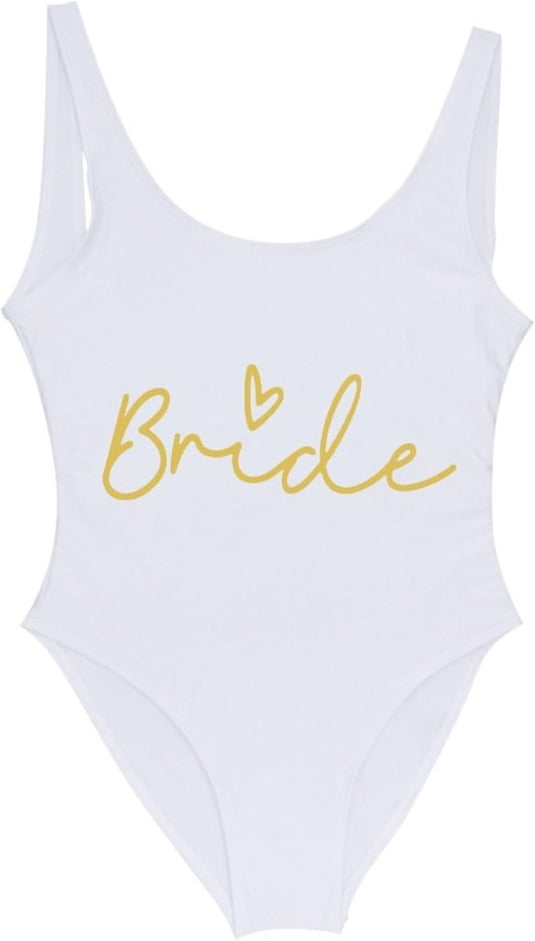 Dames badpak Bride to Be met letterprint en lage rug – bruidsbadpak – vrijgezellenfeest - happygetfit.com