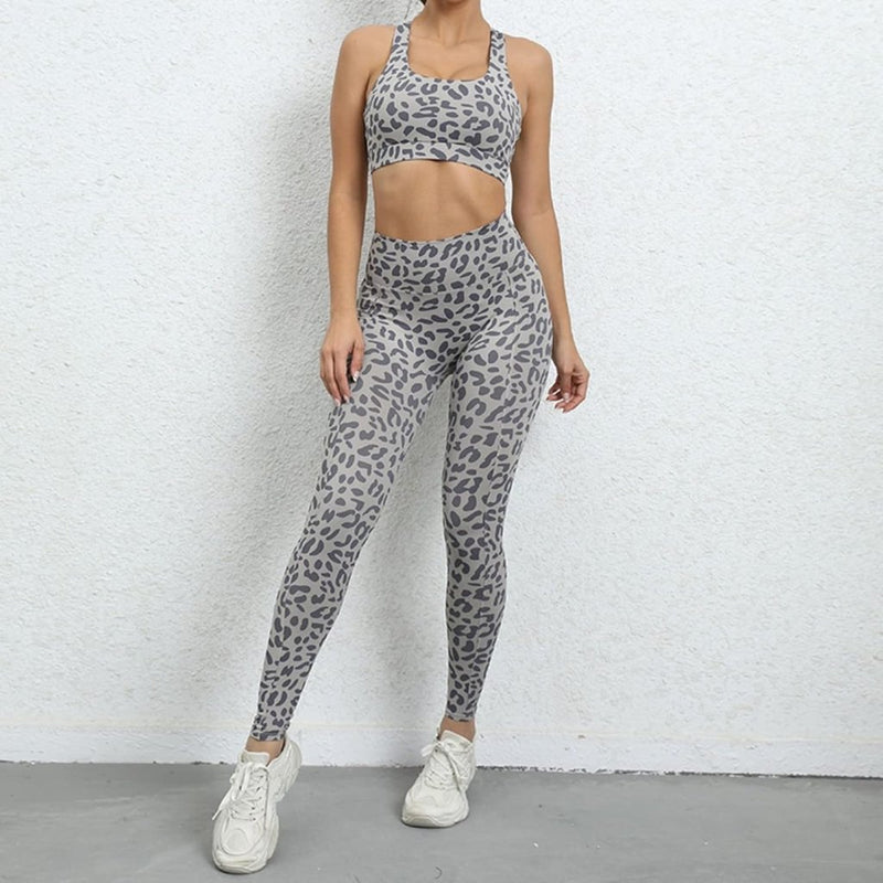 Załaduj obraz do przeglądarki galerii, Dames sportlegging met luipaardprint hoge taille en aansluitende pasvorm – fitness legging – yogabroek - happygetfit.com
