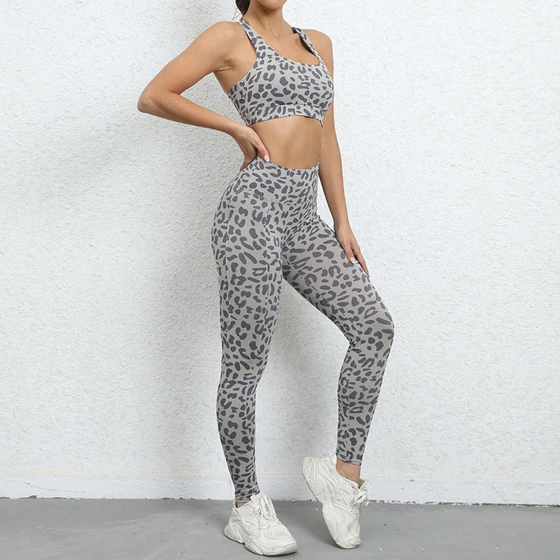 Załaduj obraz do przeglądarki galerii, Dames sportlegging met luipaardprint hoge taille en aansluitende pasvorm – fitness legging – yogabroek - happygetfit.com
