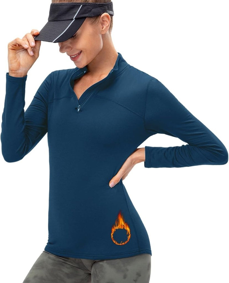 Laad afbeelding in Galerijviewer, Dames sportshirt lange mouw met halve rits - happygetfit.com
