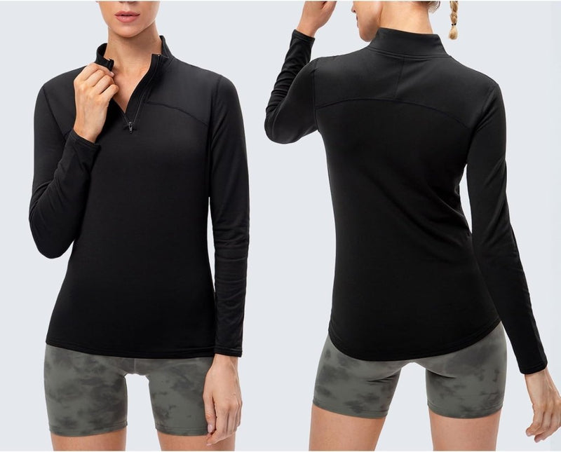 Laad afbeelding in Galerijviewer, Dames sportshirt lange mouw met halve rits - happygetfit.com
