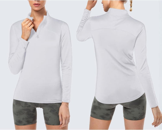 Dames sportshirt lange mouw met halve rits - happygetfit.com