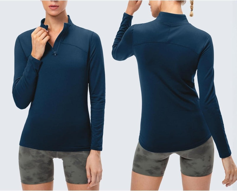 Laad afbeelding in Galerijviewer, Dames sportshirt lange mouw met halve rits - happygetfit.com

