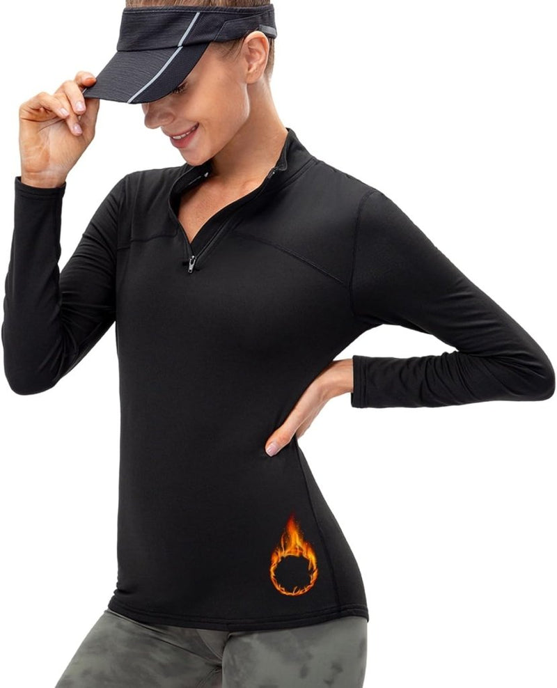 Laad afbeelding in Galerijviewer, Dames sportshirt lange mouw met halve rits - happygetfit.com
