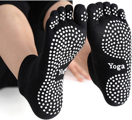 Dames Yoga Sokken Antislip Sportsokken Met Rubberen Zolen, Dames Teen Sokken Voor Pilates Yoga Dans Gym Vechtsporten, 4 paar - happygetfit.com