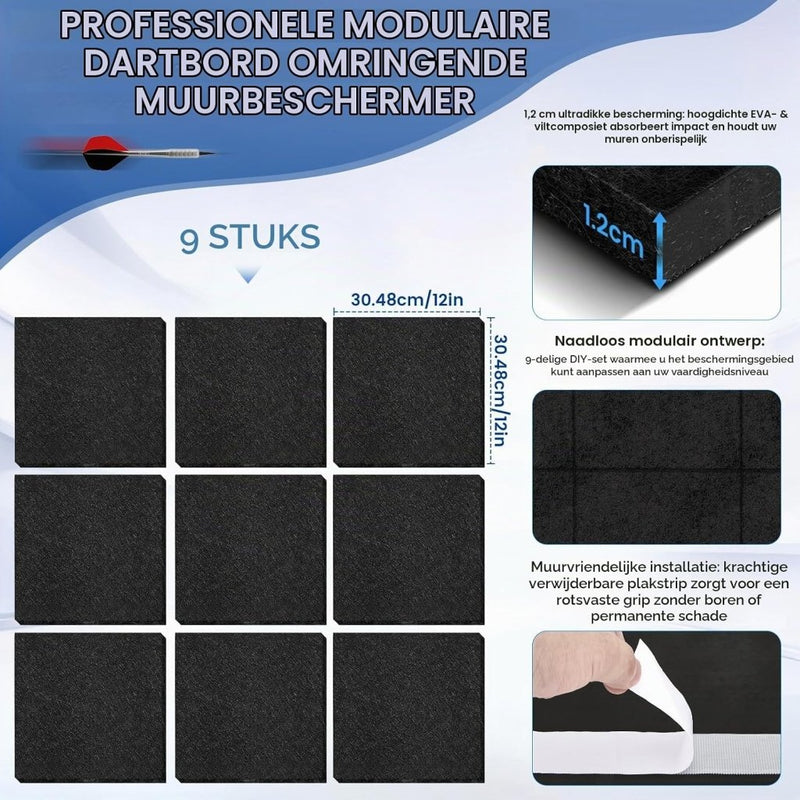 Bild im Galerie-Viewer laden, Dartbord achterwand 90 x 90 cm met 9 zelfklevende viltpanelen van 12 mm dik – dartwandbekleding – dartmuurprotectie - happygetfit.com
