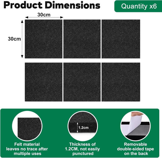 Dartbord beschermpanelen 6 stuks 30 x 30 cm van zelfklevend vilt – dartwandbekleding – dartbescherming - happygetfit.com