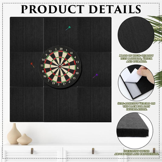 Dartbord beschermtegels 9 stuks 30 x 30 cm van dik zelfklevend vilt met knutselmes – dartwandisolatie – muurbeschermers - happygetfit.com