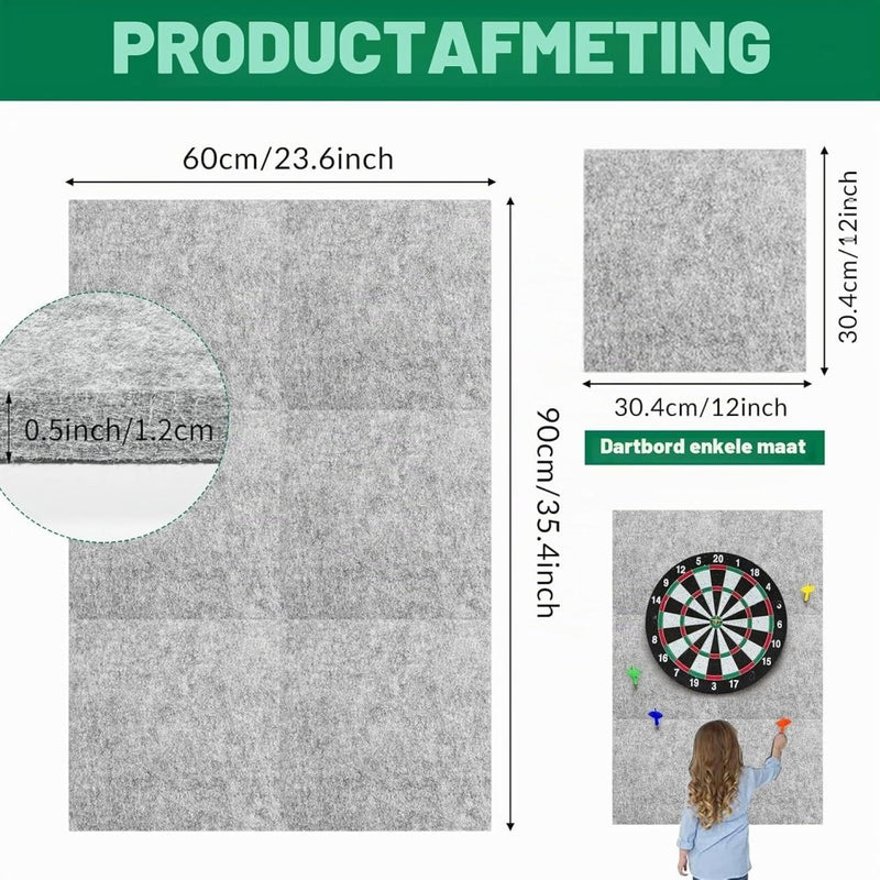 Load image in Gallery Viewer, Dartbord wandpanelen 6 stuks 30 x 30 cm van 12 mm dik zelfklevend vilt – dartmuurbescherming – dartachtergrond - happygetfit.com
