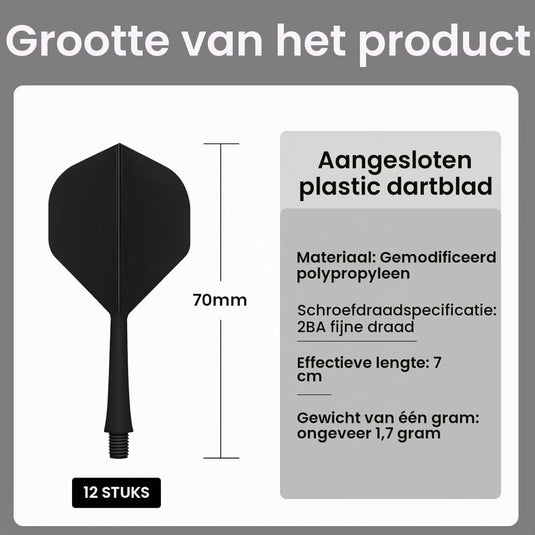 Dartflights met shafts 12 stuks 75 mm van stevig kunststof met 2BA schroefdraad – dartvleugels – dartonderdelen - happygetfit.com