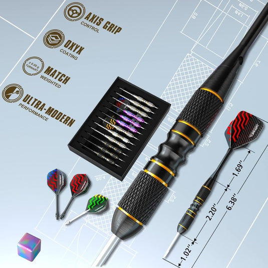 Dartpijlen Darts Staal Darts Set 9 Stks 24 Gram Metalen Tip Darts Professionele Staal Darts 18 Aluminium Schachten 27 Vluchten 20 O'Ring Darts Tool Darts Gift Case - happygetfit.com