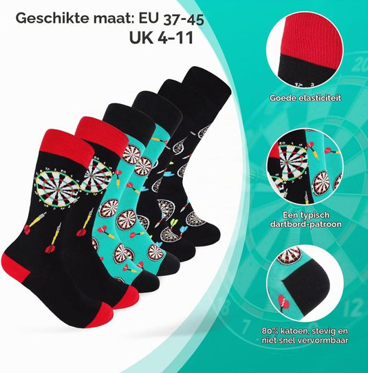Dartsokken 3 paar van katoen met dartmotief voor heren maat 39-46 – dartkleding – dartcadeau - happygetfit.com