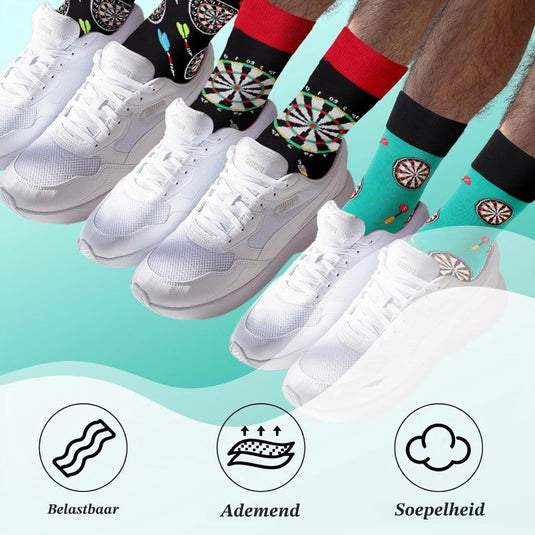Dartsokken 3 paar van katoen met dartmotief voor heren maat 39-46 – dartkleding – dartcadeau - happygetfit.com