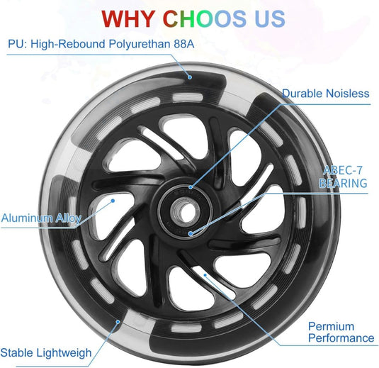 DBREAKS Lichtgevende stuntstep, wielen met ledverlichting, 100 mm, ABEC, 9 kogellagers, hardheid 88A, geschikt voor alle scooters (zwart) - happygetfit.com