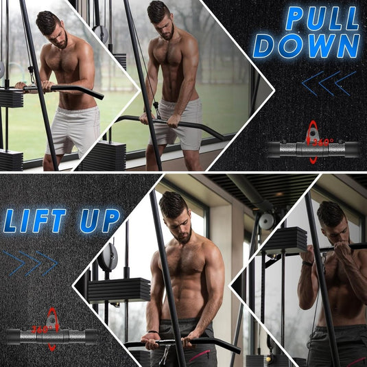 Detachable LAT Pull Down Bar with Full Wrapped Rotating LAT Bar, Cable Machine Pull Down Bar Attachment, Triceps Biceps Pulldown bar for Home Gym (39in) - happygetfit.com